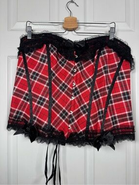 Hips & Curves Red Plaid Lace Corset Bustier Top Plus Size 4X 20